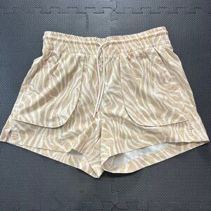 Zebra Print StretchTech Quick-Dry Womens Shorts M Beige Elastic Waist Pockets